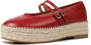 AMINUGAL Mary Jane Flats Women Comfort Round Toe Platform Mary Janes for Women Dressy Woven Platform Espadrilles for Women Casual Cute School Work Mary Jane Shoes