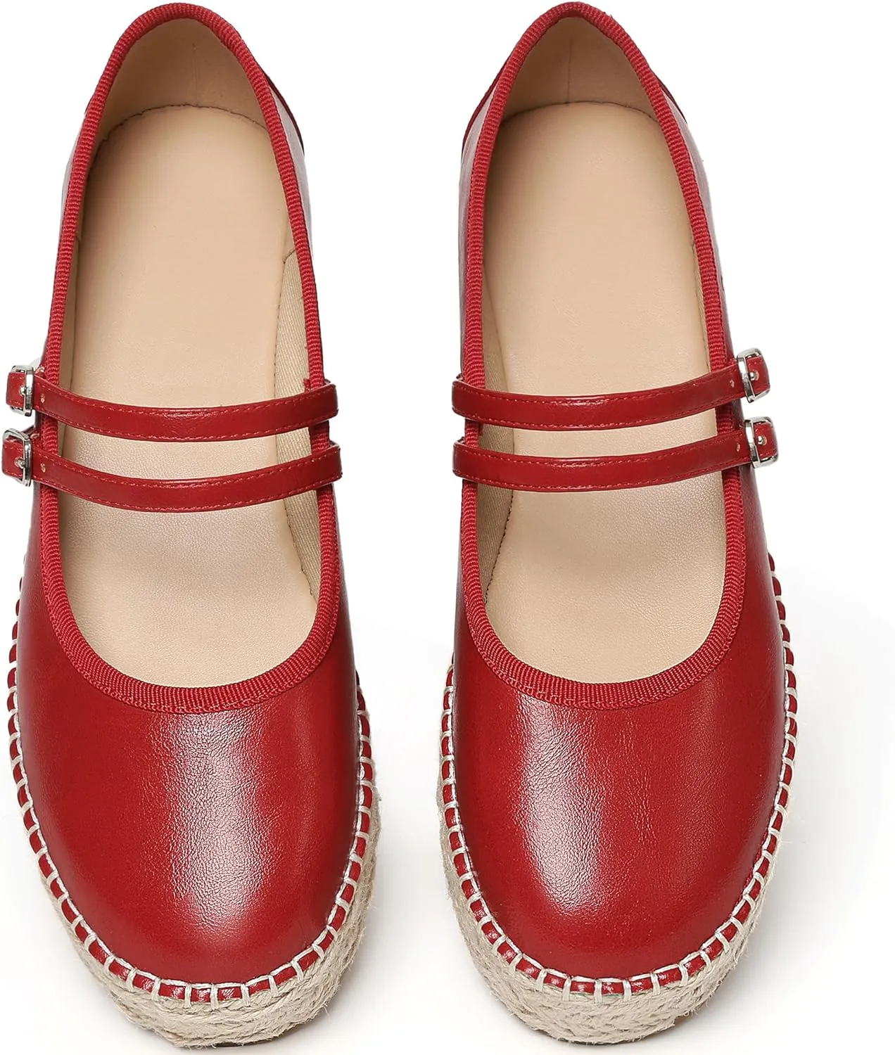 AMINUGAL Mary Jane Flats Women Comfort Round Toe Platform Mary Janes for Women Dressy Woven Platform Espadrilles for Women Casual Cute School Work Mary Jane Shoes