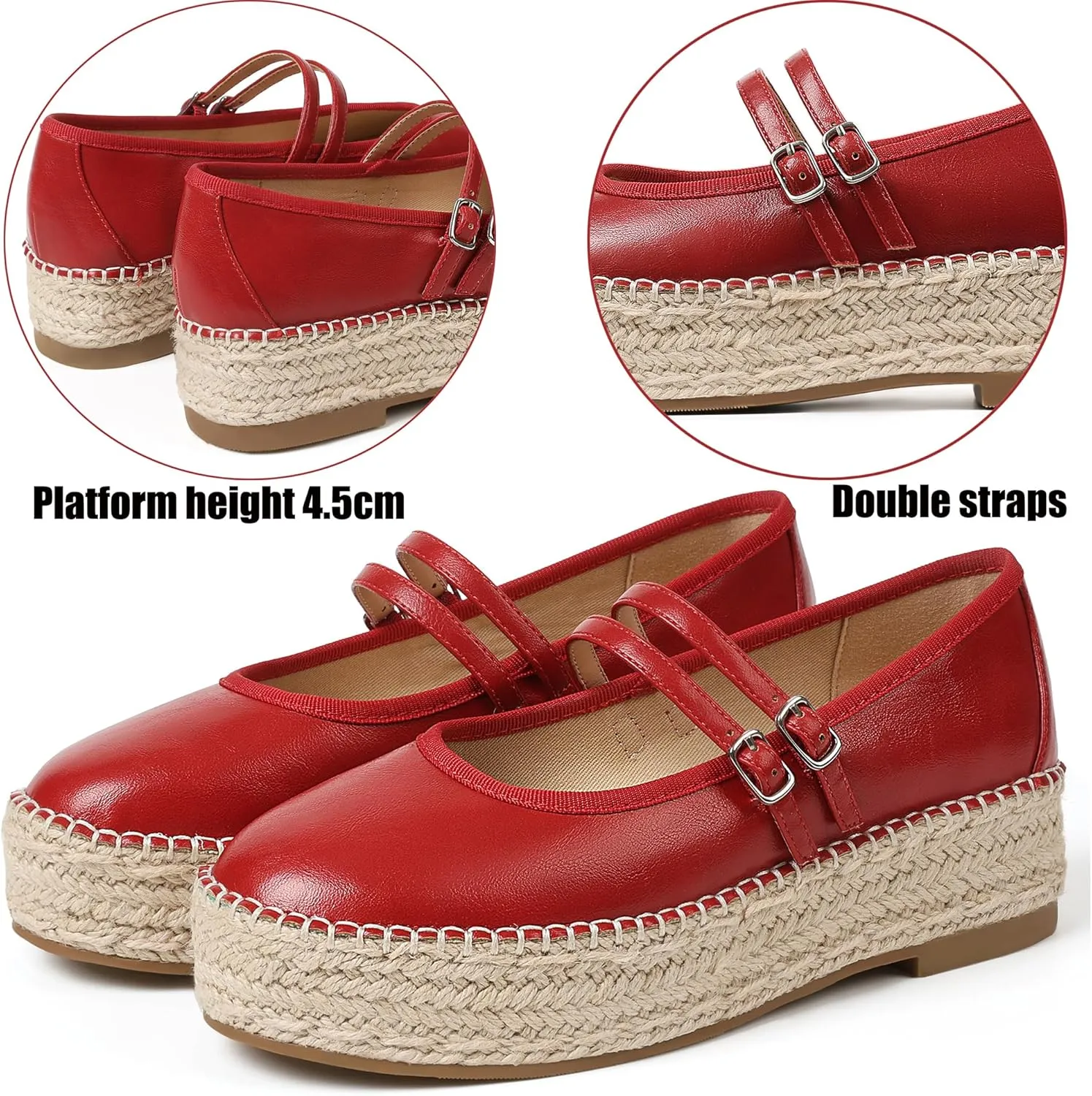 AMINUGAL Mary Jane Flats Women Comfort Round Toe Platform Mary Janes for Women Dressy Woven Platform Espadrilles for Women Casual Cute School Work Mary Jane Shoes