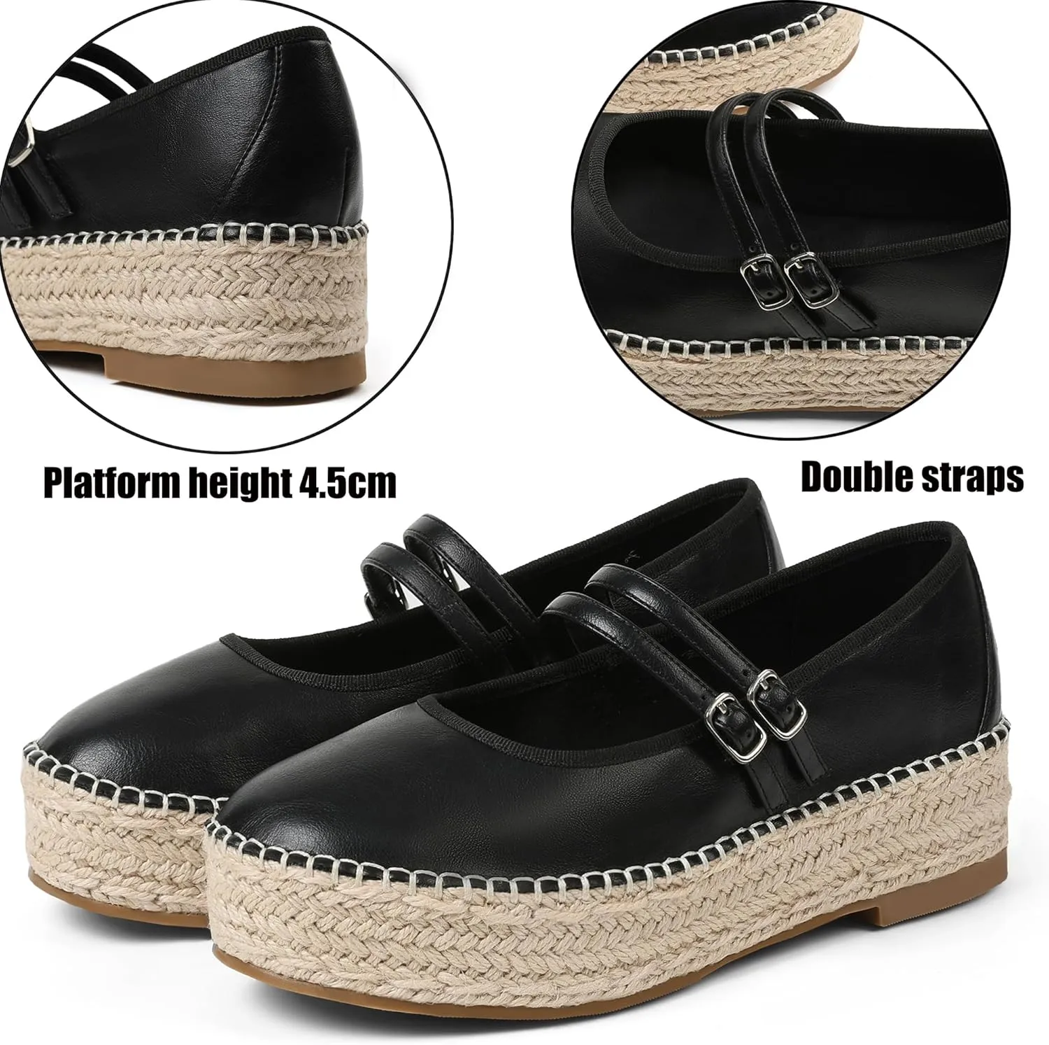 AMINUGAL Mary Jane Flats Women Comfort Round Toe Platform Mary Janes for Women Dressy Woven Platform Espadrilles for Women Casual Cute School Work Mary Jane Shoes