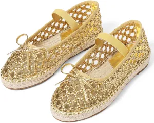 AMINUGAL Mesh Ballet Flats Shoes for Women Round Toe Platform Mary Janes Elastic Espadrilles White Mesh Shoe Woman Dressy Comfortable Ballerina