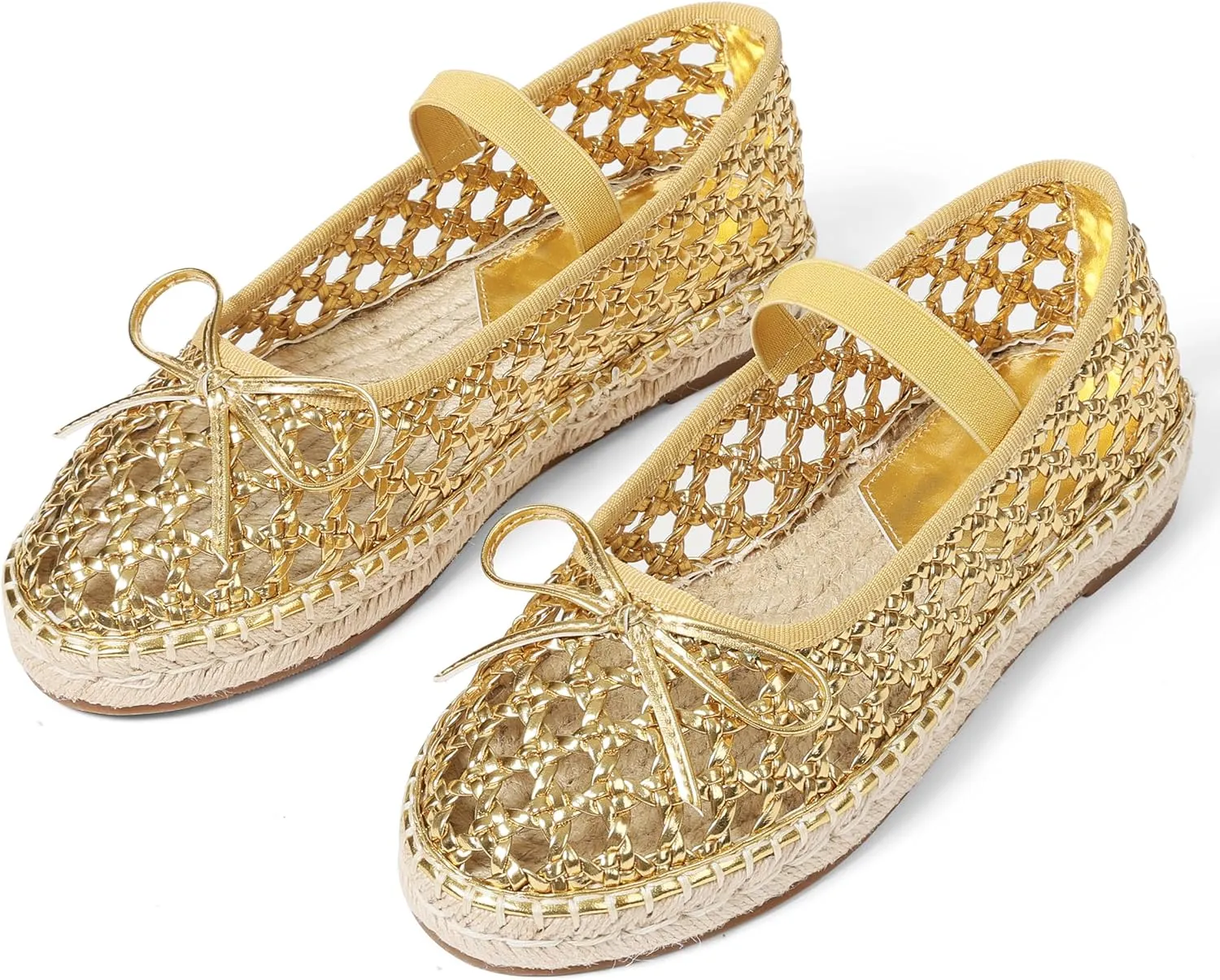 AMINUGAL Mesh Ballet Flats Shoes for Women Round Toe Platform Mary Janes Elastic Espadrilles White Mesh Shoe Woman Dressy Comfortable Ballerina