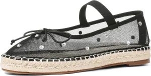 AMINUGAL Mesh Ballet Flats Shoes for Women Round Toe Platform Mary Janes Elastic Espadrilles White Mesh Shoe Woman Dressy Comfortable Ballerina