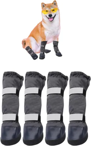 & Dog Rain Boots with Waterproof Material , Dog Winter Boots Keeps Your Pet Warm, Reflective Straps and Anti-Slip Sole, Dog Snow Boots for Snowy Day( 4PCS/Set )
