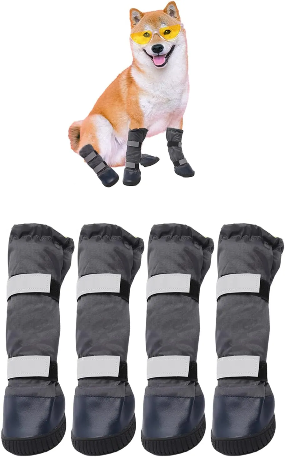 & Dog Rain Boots with Waterproof Material , Dog Winter Boots Keeps Your Pet Warm, Reflective Straps and Anti-Slip Sole, Dog Snow Boots for Snowy Day( 4PCS/Set )