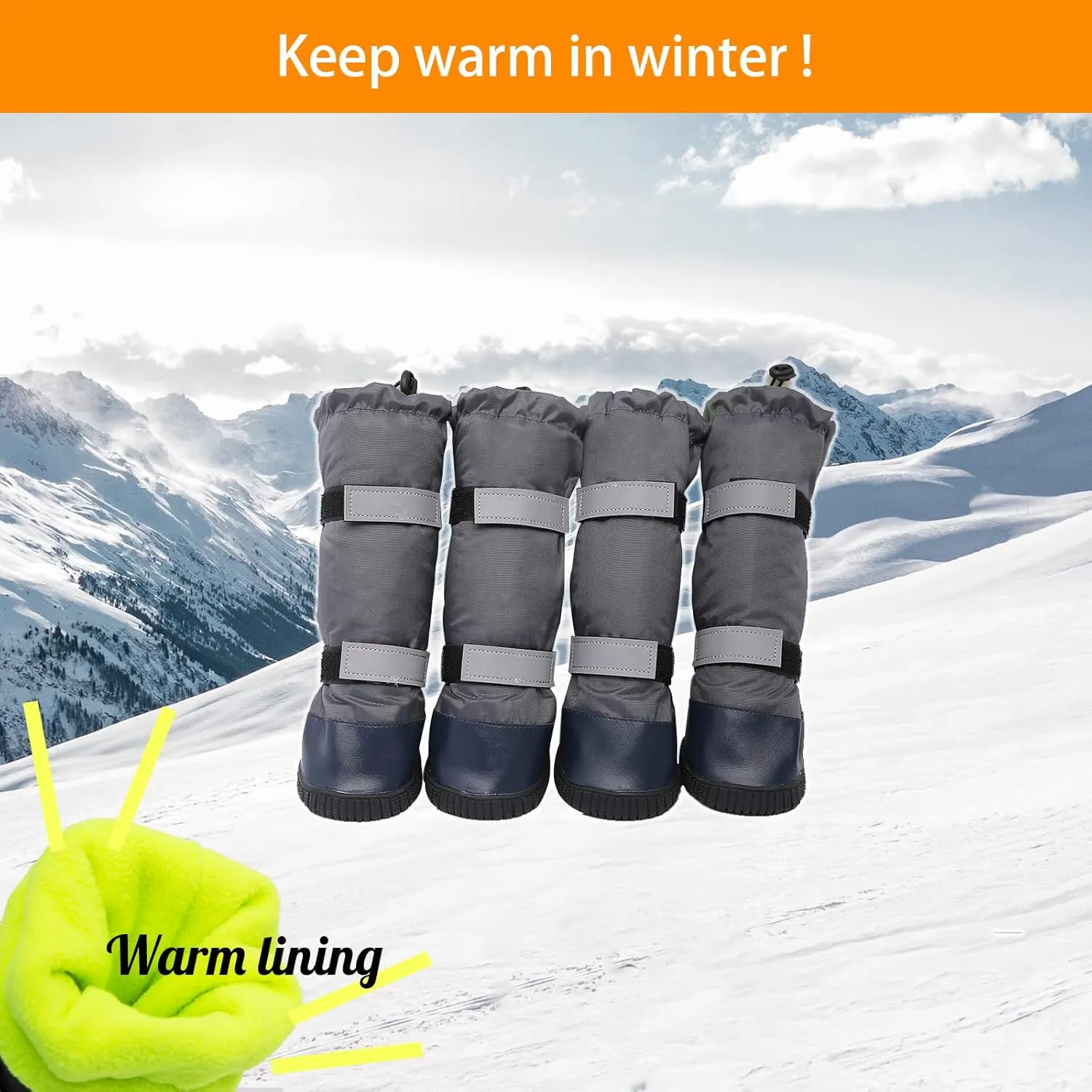 & Dog Rain Boots with Waterproof Material , Dog Winter Boots Keeps Your Pet Warm, Reflective Straps and Anti-Slip Sole, Dog Snow Boots for Snowy Day( 4PCS/Set )