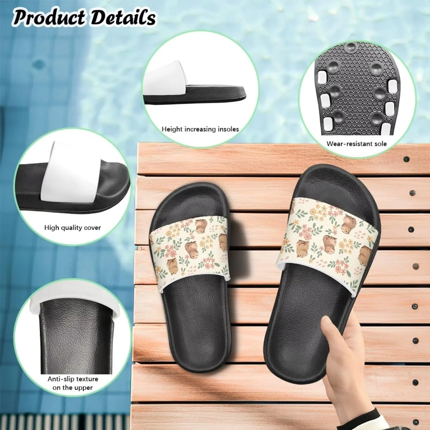 Animal Pattern Sandals House Slides Children's Cozy Pillow Slippers Soft Non-Slip for Beach Pool Bathroom