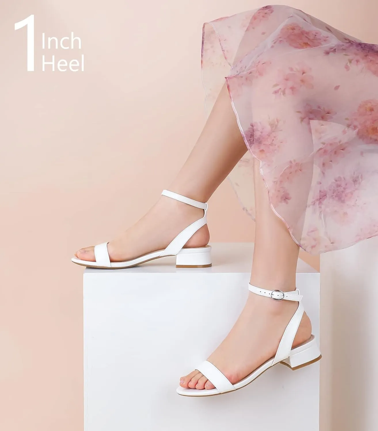 Ankis Black Nude White Red Women Sandals Comfortable Walking Strappy Open Toe Sandals for Women Dressy Summer 1 Inch Low block Heel Flat Adjustable Ankle Strap Wide Available Shoes 2024