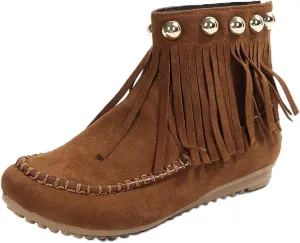Ankle Boots for Women 2024 Moccasins Fringe Retro Suede Comfort Leather Tassel Studded Moccasins Non Slip Booties