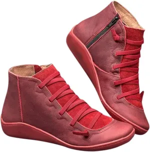 Ankle Boots For Women Arch Support Womens Low Heel Fashion Lace Up Zipper Booties Casual Walking Short Bootie Slip On Vintage Leather Ladies Sneaker Fall Winter Outdoor Flat Shoes