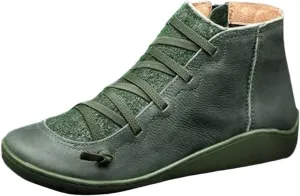Ankle Boots For Women Arch Support Womens Low Heel Fashion Lace Up Zipper Booties Casual Walking Short Bootie Slip On Vintage Leather Ladies Sneaker Fall Winter Outdoor Flat Shoes