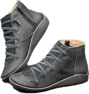 Ankle Boots For Women Arch Support Womens Low Heel Fashion Lace Up Zipper Booties Casual Walking Short Bootie Slip On Vintage Leather Ladies Sneaker Fall Winter Outdoor Flat Shoes