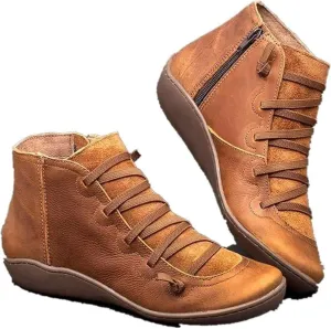 Ankle Boots For Women Arch Support Womens Low Heel Fashion Lace Up Zipper Booties Casual Walking Short Bootie Slip On Vintage Leather Ladies Sneaker Fall Winter Outdoor Flat Shoes