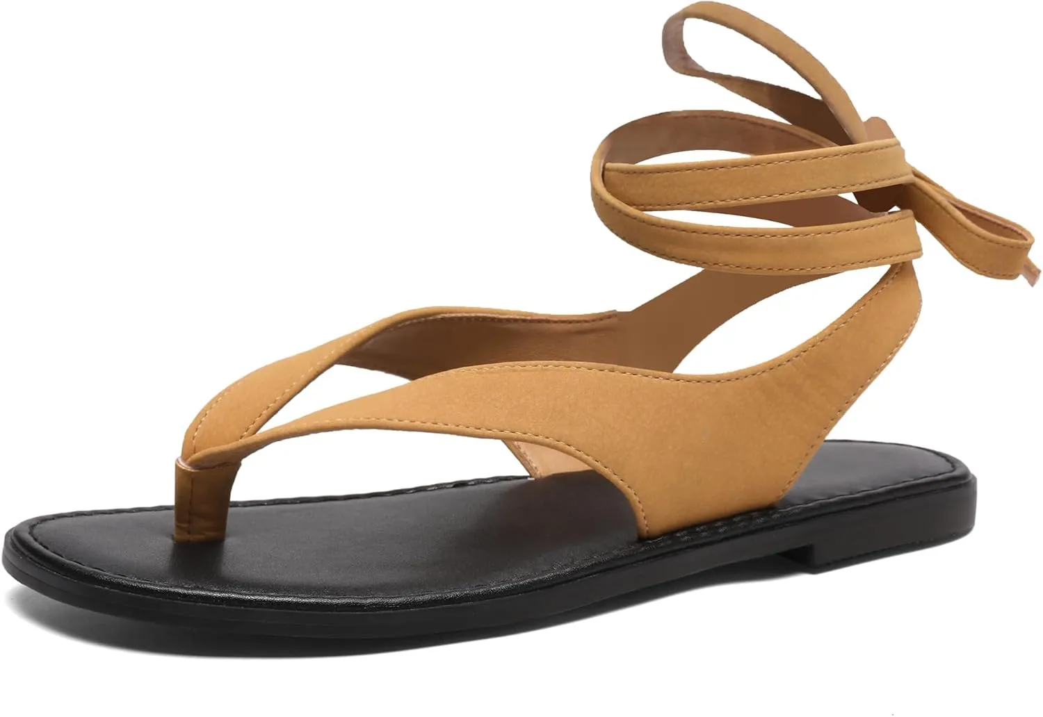 Ankle Strap Flat Sandals for Women Comfortable Lace Up T-Strap Slip on Flip Flops Flats Ladies Fashion Cute Thong Sandals Summer Soft Flip Flops Sandals