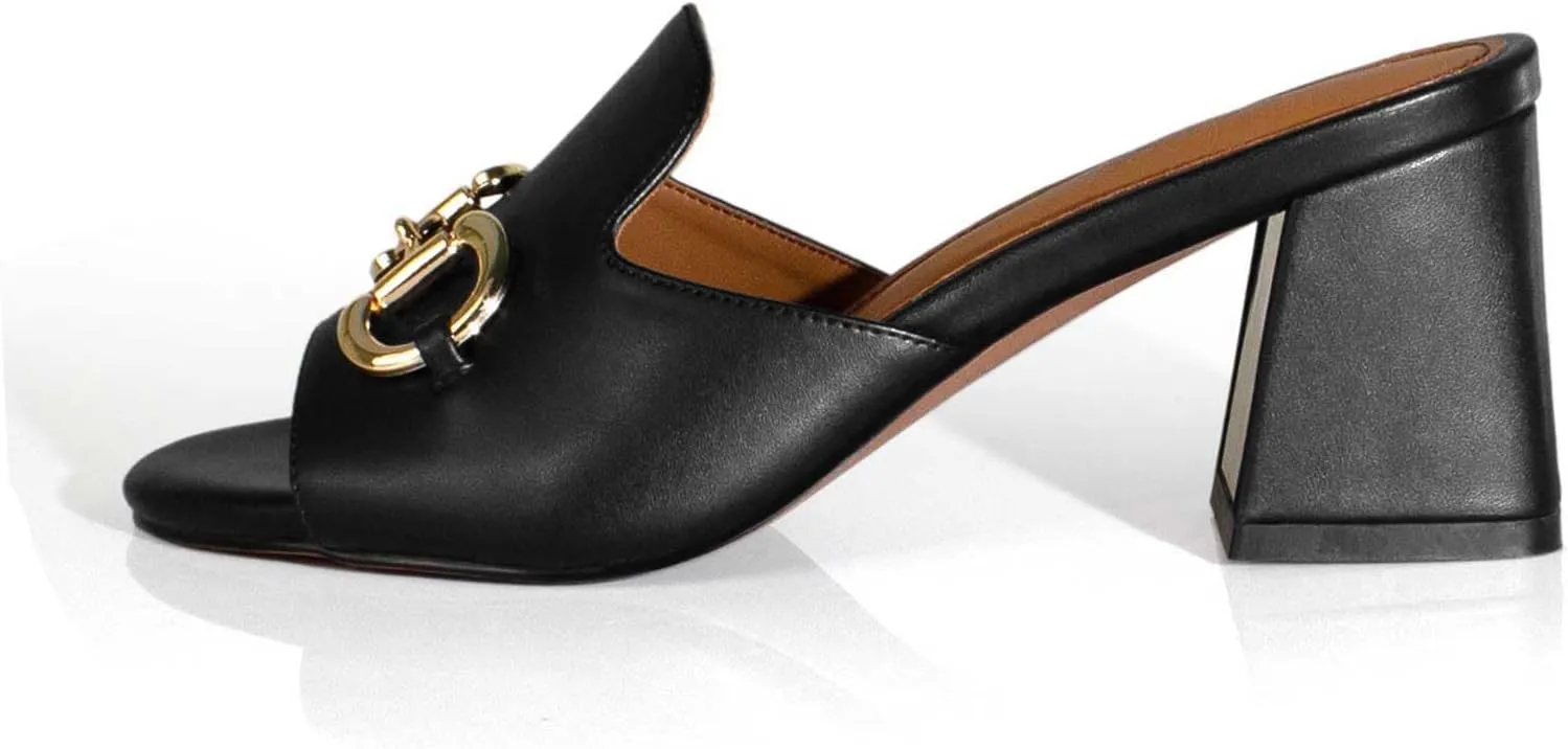 anteikira Women's Square Open Toe Buckle Sandals Slip On High Chunky Block Heel Mules Backless High Heeled Sandals for Women Fashion Summer Heels