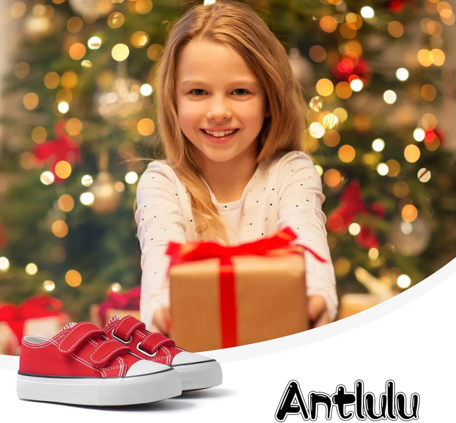 ANTLULU Boys and Girls Canvas Shoes Dual Adjustable Hook and Loop Classic Low Top Kids Sneakers