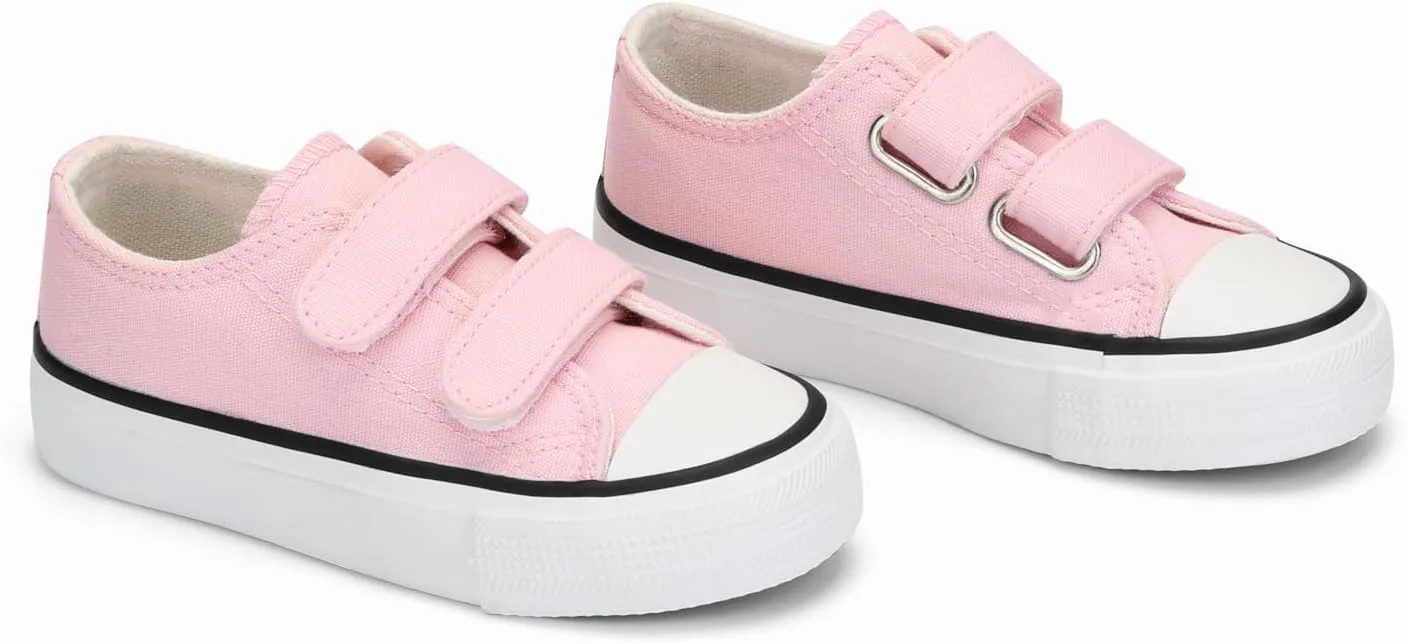 ANTLULU Boys and Girls Canvas Shoes Dual Adjustable Hook and Loop Classic Low Top Kids Sneakers
