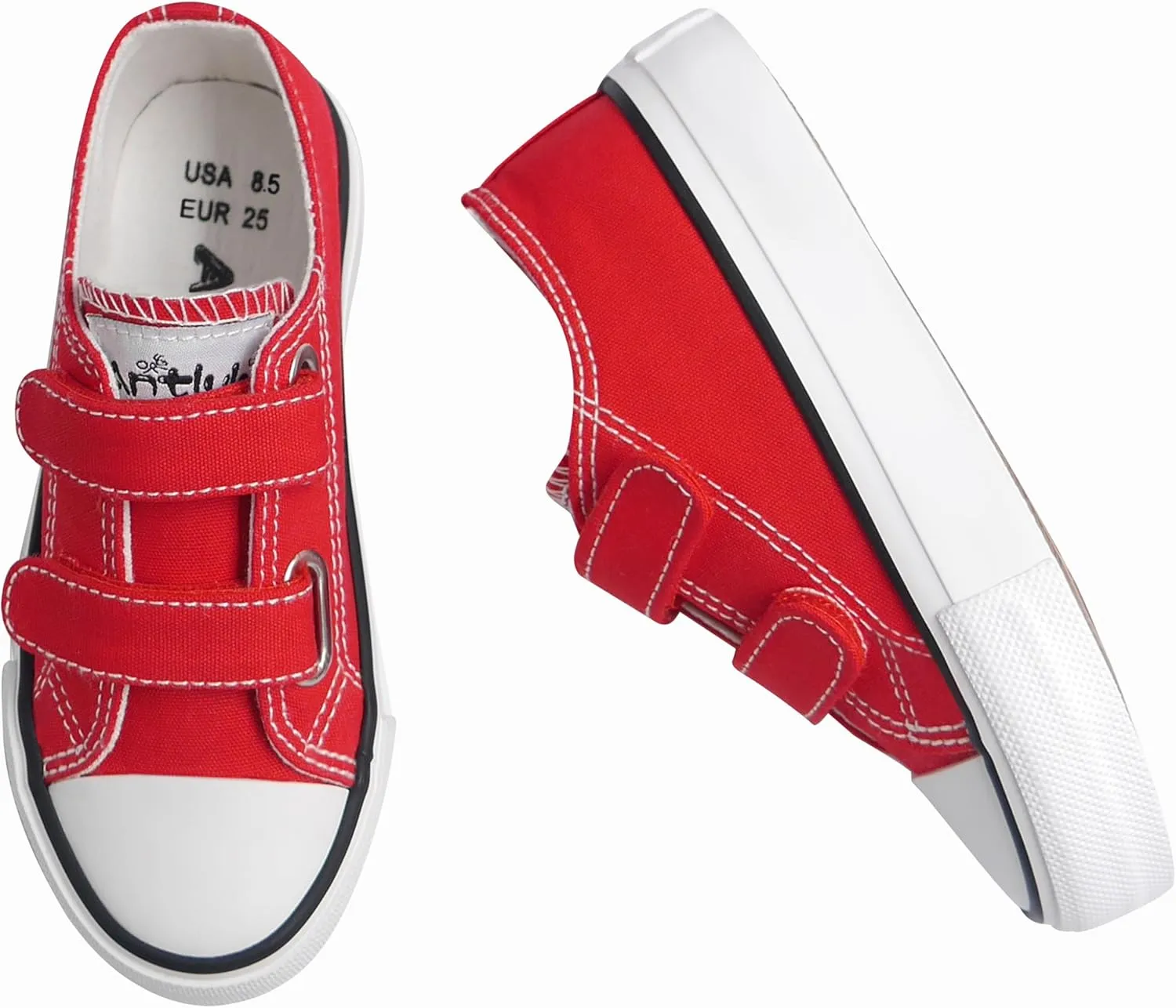 ANTLULU Boys and Girls Canvas Shoes Dual Adjustable Hook and Loop Classic Low Top Kids Sneakers