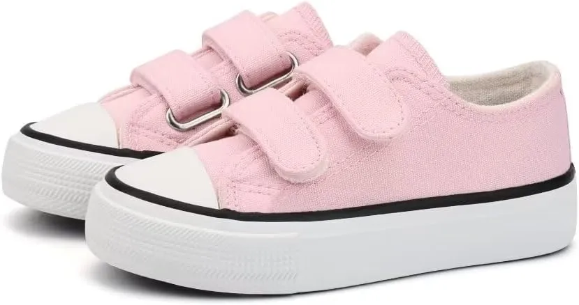 ANTLULU Boys and Girls Canvas Shoes Dual Adjustable Hook and Loop Classic Low Top Kids Sneakers