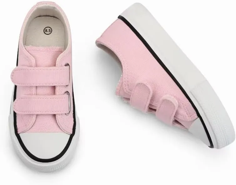 ANTLULU Boys and Girls Canvas Shoes Dual Adjustable Hook and Loop Classic Low Top Kids Sneakers