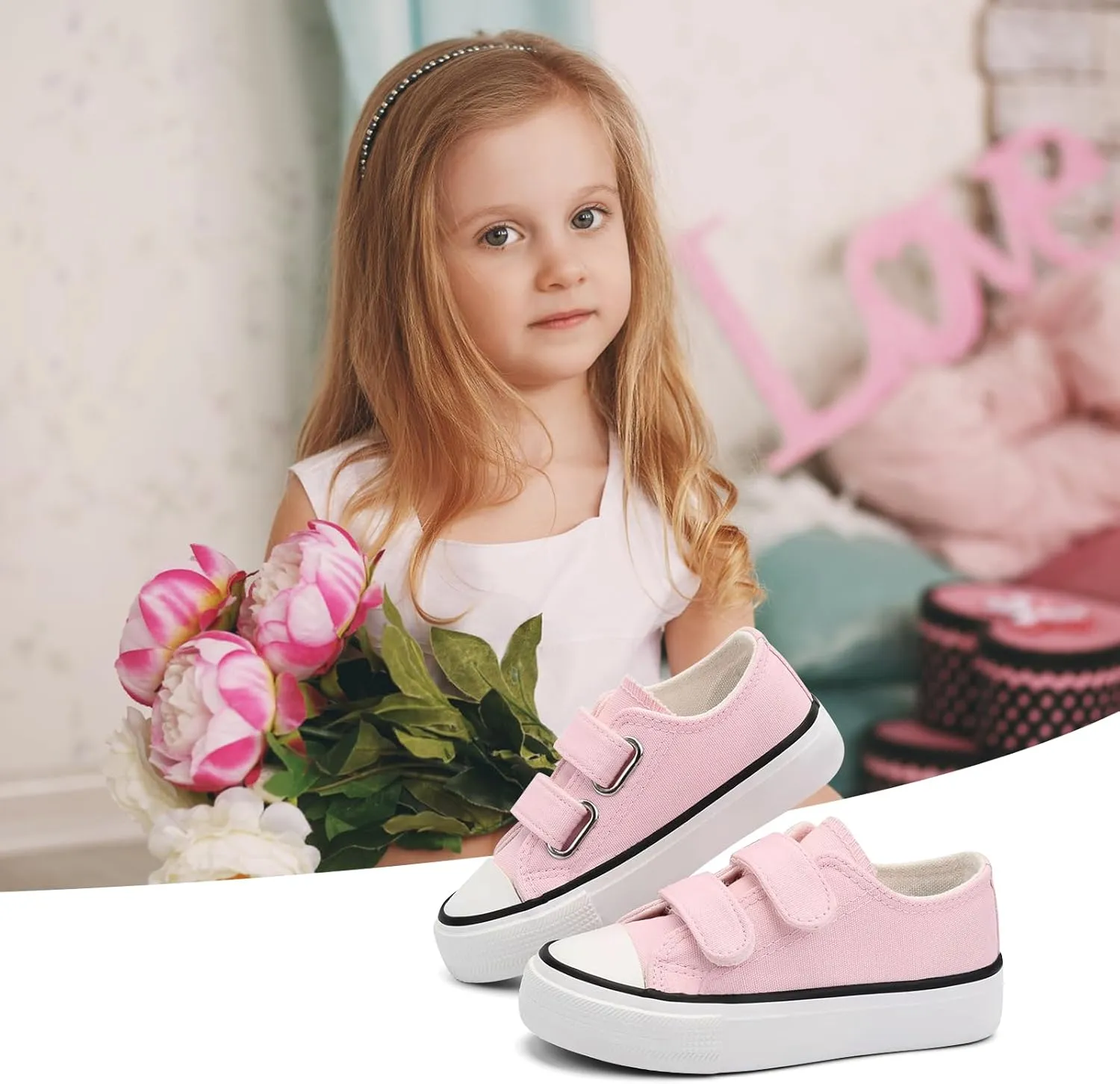 ANTLULU Boys and Girls Canvas Shoes Dual Adjustable Hook and Loop Classic Low Top Kids Sneakers