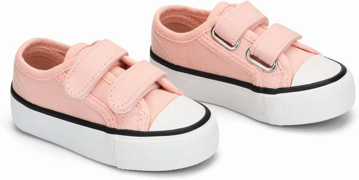 ANTLULU Boys and Girls Canvas Shoes Dual Adjustable Hook and Loop Classic Low Top Kids Sneakers