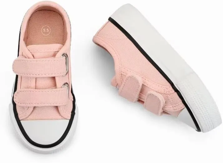 ANTLULU Boys and Girls Canvas Shoes Dual Adjustable Hook and Loop Classic Low Top Kids Sneakers