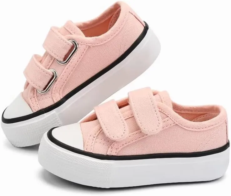 ANTLULU Boys and Girls Canvas Shoes Dual Adjustable Hook and Loop Classic Low Top Kids Sneakers