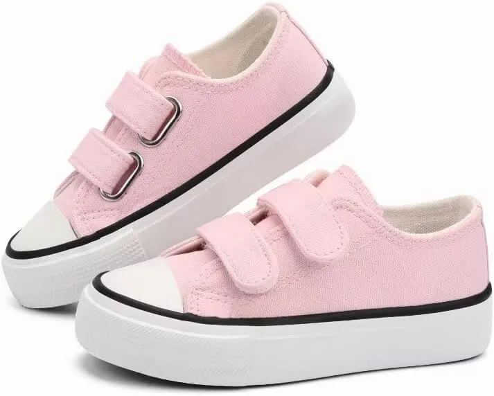 ANTLULU Boys and Girls Canvas Shoes Dual Adjustable Hook and Loop Classic Low Top Kids Sneakers