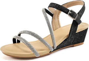 Aomigoct Womens Wedge Dressy Sandals: Sparkly Casual Summer Wedding Sandals for 2025