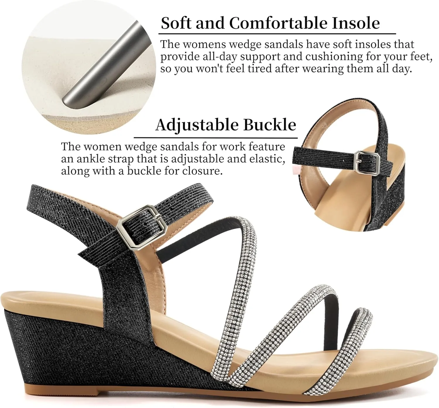 Aomigoct Womens Wedge Dressy Sandals: Sparkly Casual Summer Wedding Sandals for 2025