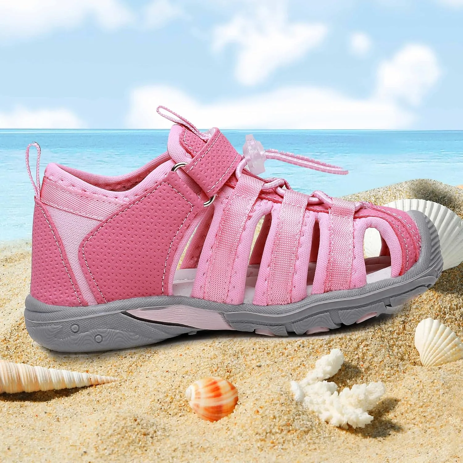 Apakowa Kids Boys Sandals Summer Outdoor Athletic Double Strap Closed-Toe Beach Sandals Sport (Toddler/Little Kid)