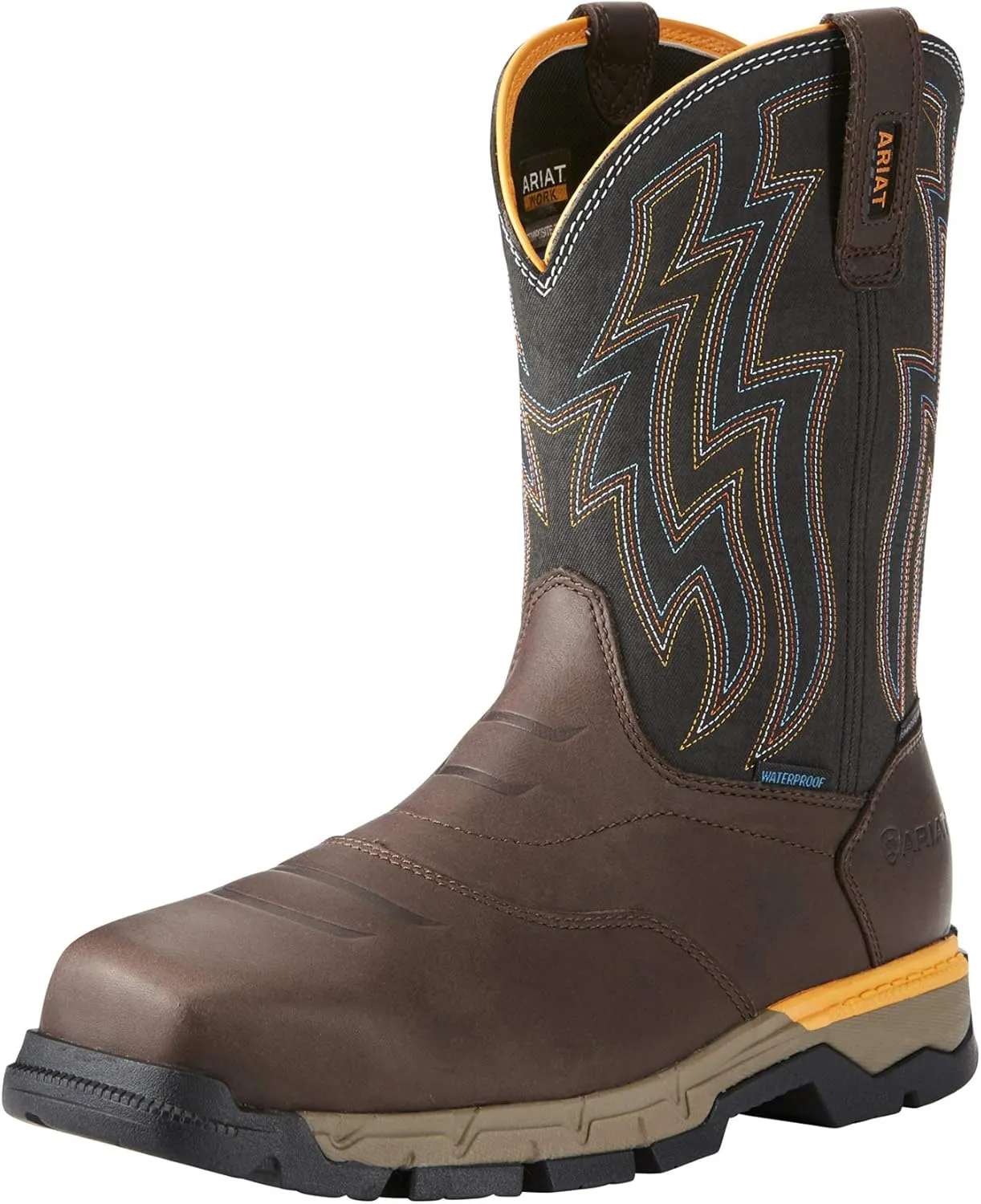 ARIAT Rebar Flex Western Comp Toe H20 Rye Brown H20-10" Olive Green Top