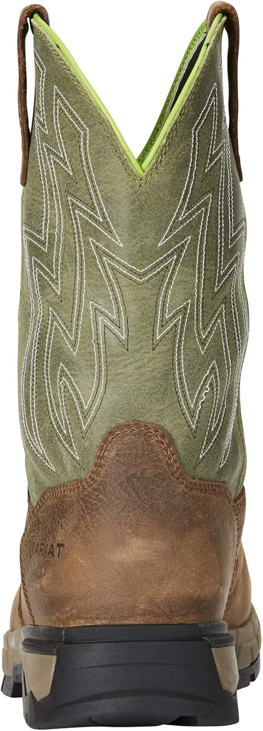 ARIAT Rebar Flex Western Comp Toe H20 Rye Brown H20-10" Olive Green Top