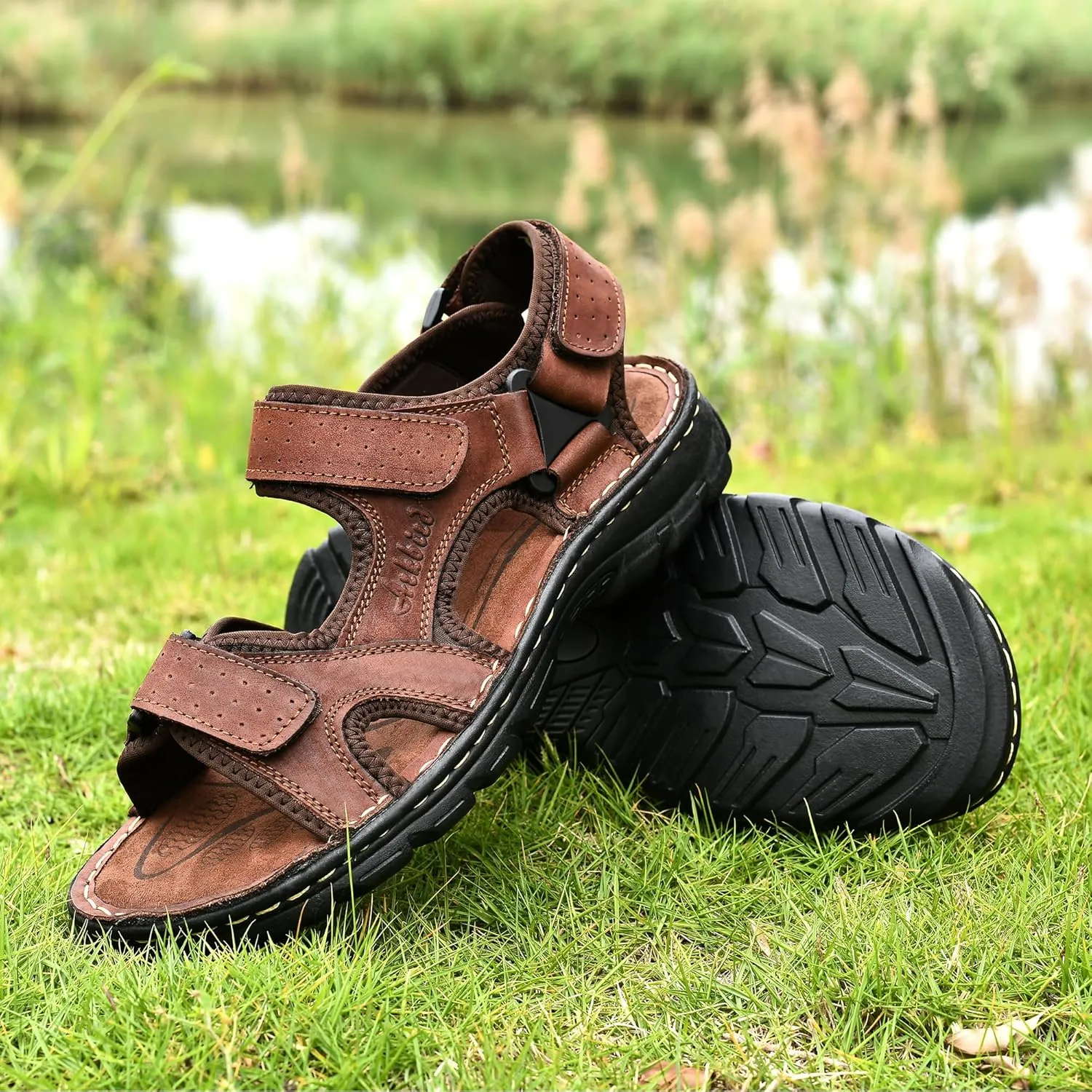 Arkbird Men's Leather Sandals Athletic Fisherman Sandal Outdoor Comfortable and Stylish Casual Summer Slip On Shoes for Men