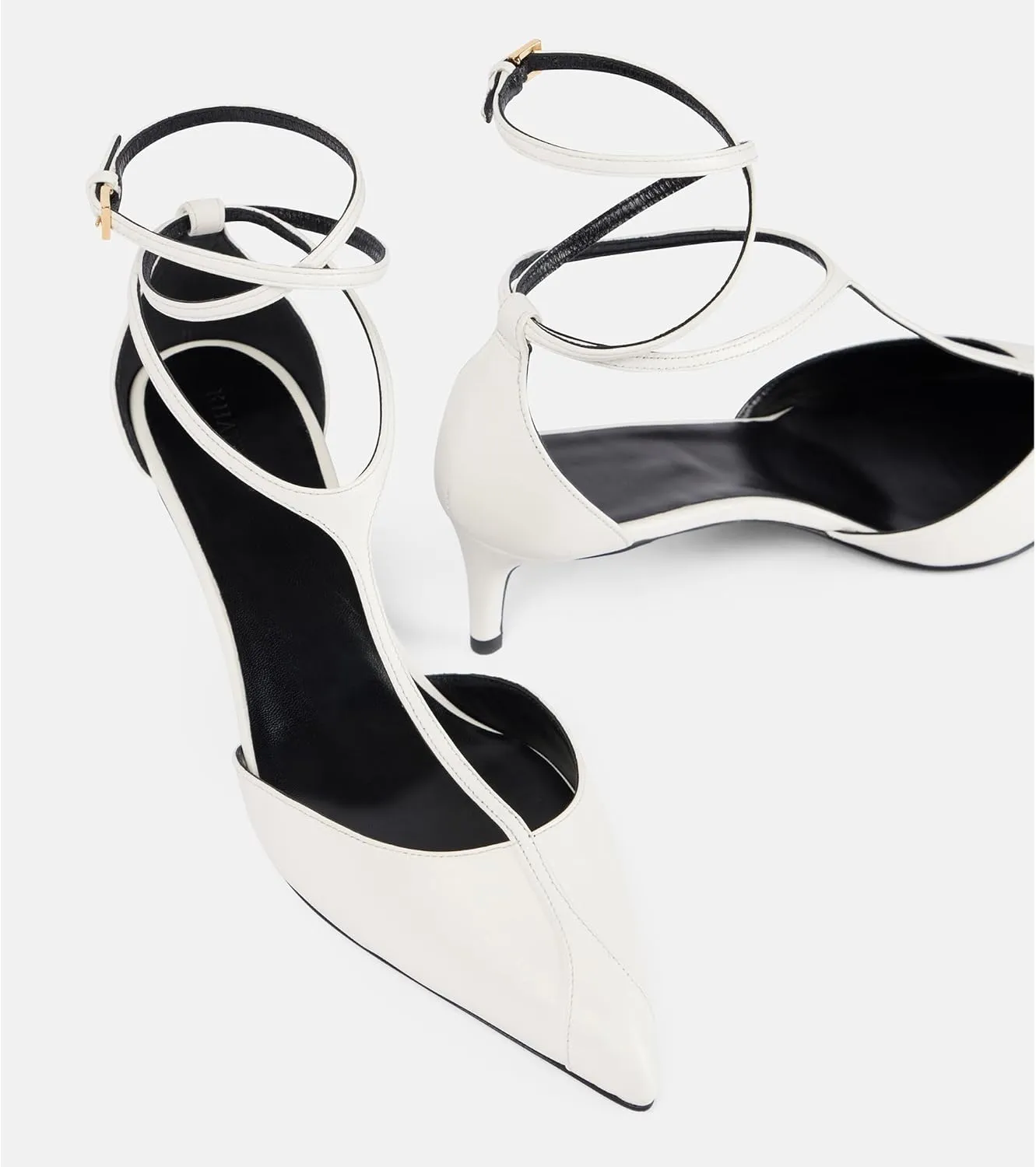 Arqa Women's T-strap Pumps Ribbon Bands Loop Ankle with Gold Buckle Pointed Toe Kitten Heel Sandals Elegant Wedding Party Dressy Low Heels