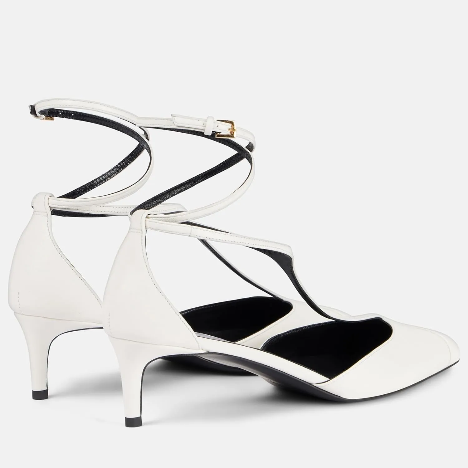 Arqa Women's T-strap Pumps Ribbon Bands Loop Ankle with Gold Buckle Pointed Toe Kitten Heel Sandals Elegant Wedding Party Dressy Low Heels