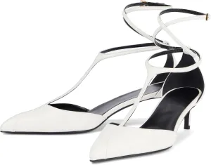 Arqa Women's T-strap Pumps Ribbon Bands Loop Ankle with Gold Buckle Pointed Toe Kitten Heel Sandals Elegant Wedding Party Dressy Low Heels