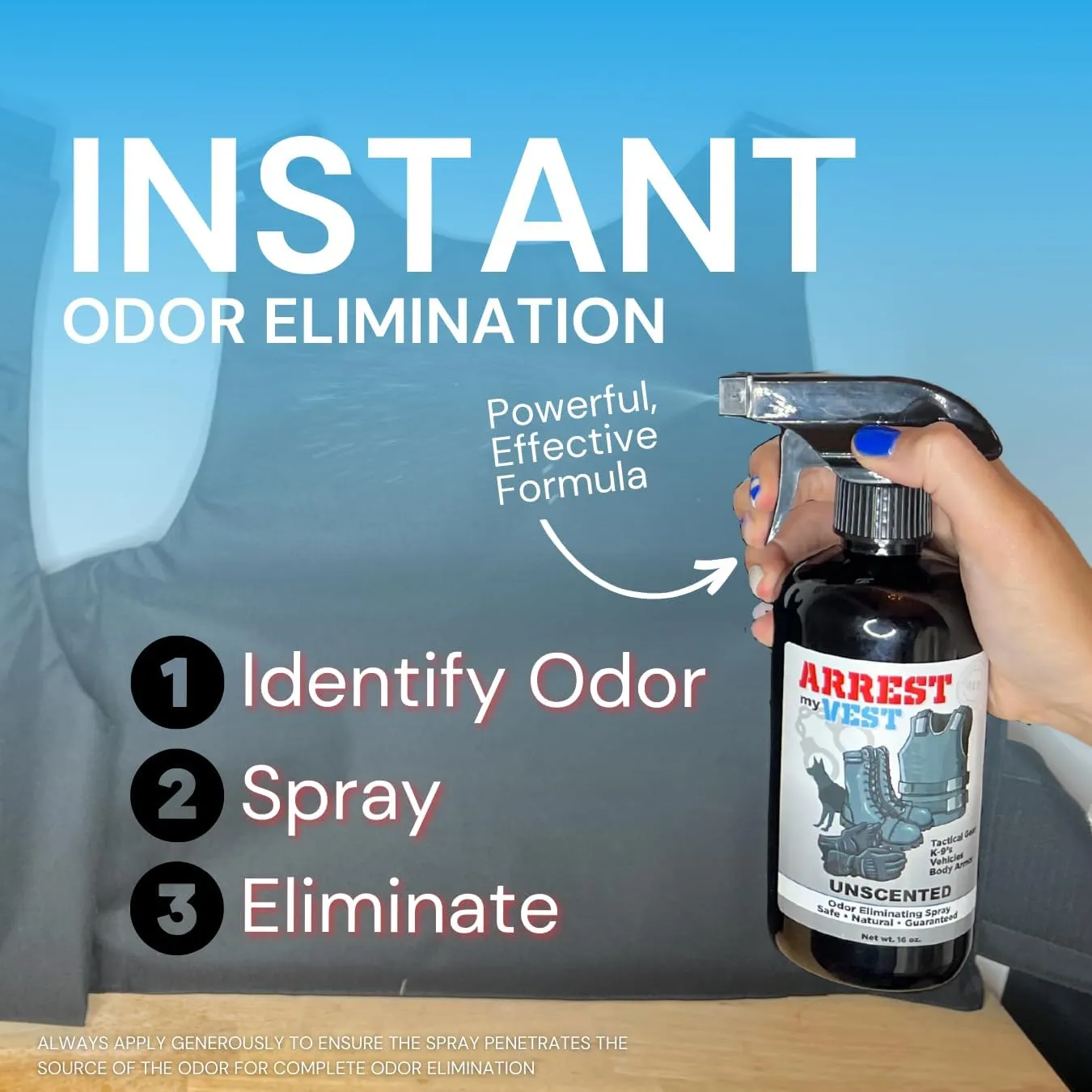 Arrest My Vest Military and Police Grade Odor Eliminating Spray for Body Armor Odor, Tactical Gear. Safe on K9's. Safe on All Ballistic Vests and Fabrics - Midnight Fragrance - 2 16 oz Bottles