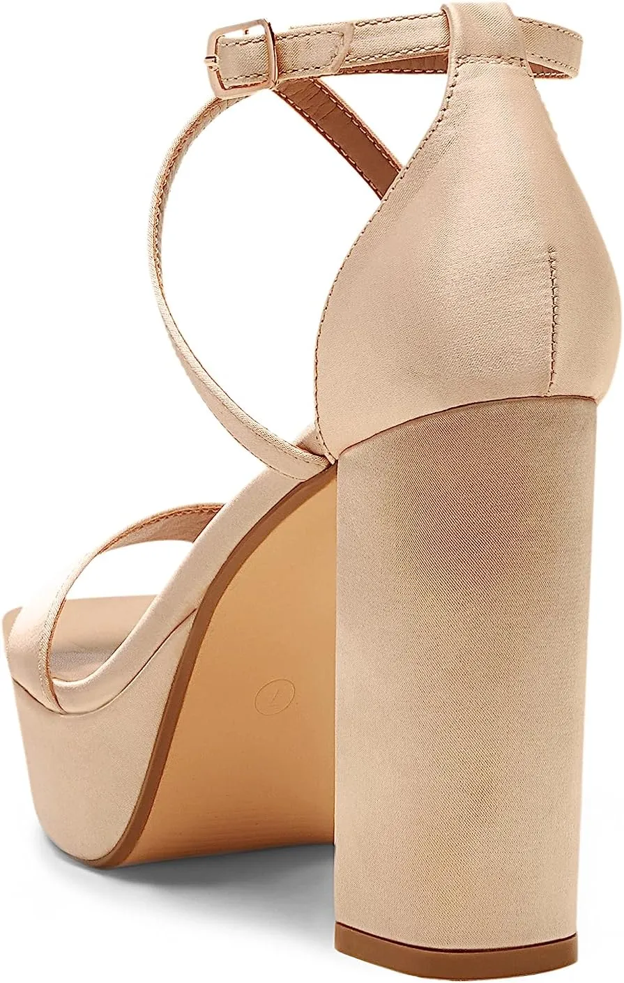 Arromic Women's Platform Heels High Chunky Sandals 4.5 Inches Square Open Toe Heeled Sandals Pink Gold White Black Nude Strappy Ankle Strap Sexy Pumps Y2K Dress Party Wedding Shoes