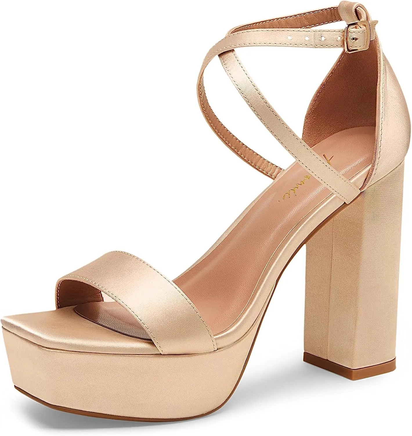 Arromic Women's Platform Heels High Chunky Sandals 4.5 Inches Square Open Toe Heeled Sandals Pink Gold White Black Nude Strappy Ankle Strap Sexy Pumps Y2K Dress Party Wedding Shoes