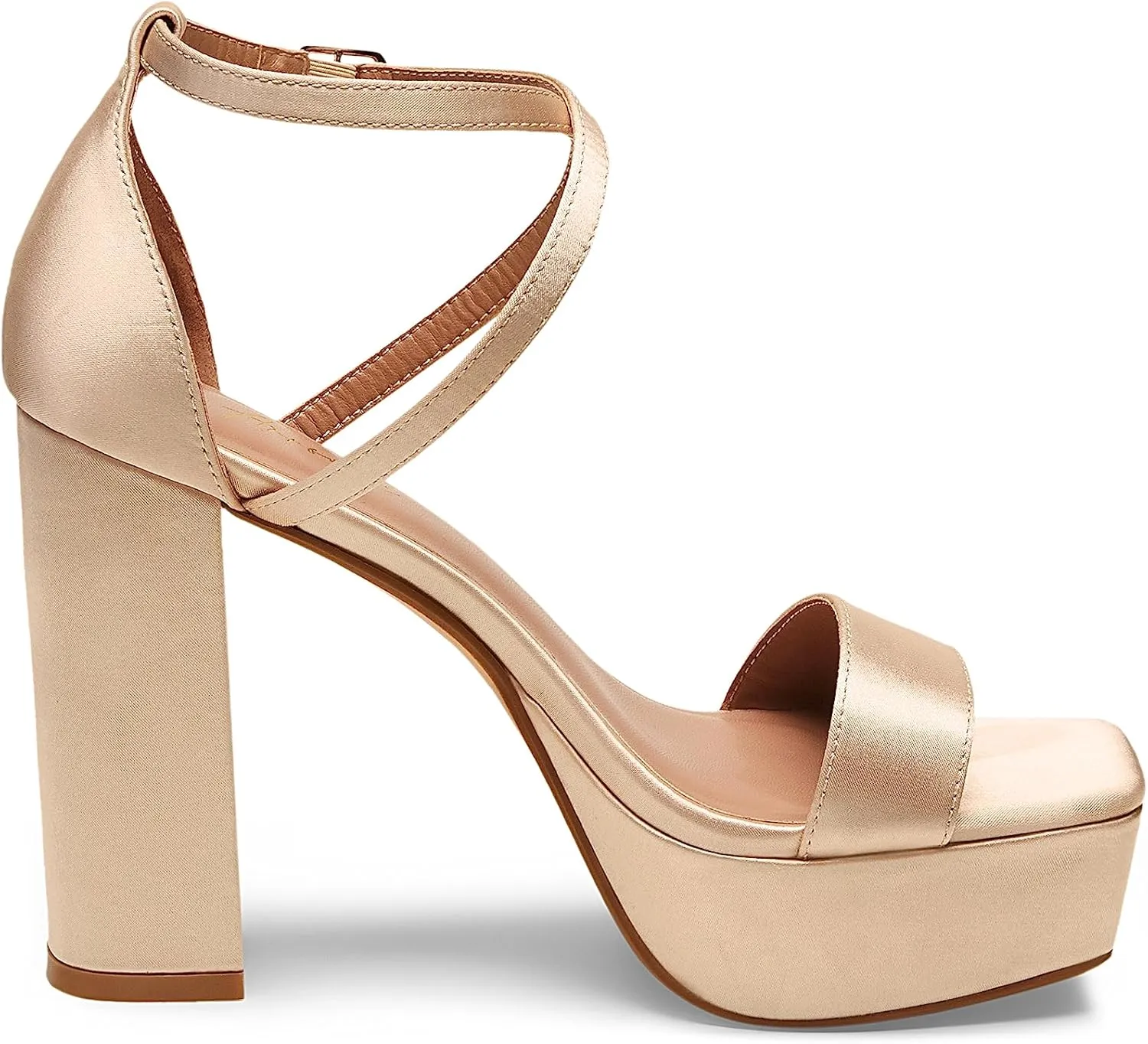 Arromic Women's Platform Heels High Chunky Sandals 4.5 Inches Square Open Toe Heeled Sandals Pink Gold White Black Nude Strappy Ankle Strap Sexy Pumps Y2K Dress Party Wedding Shoes