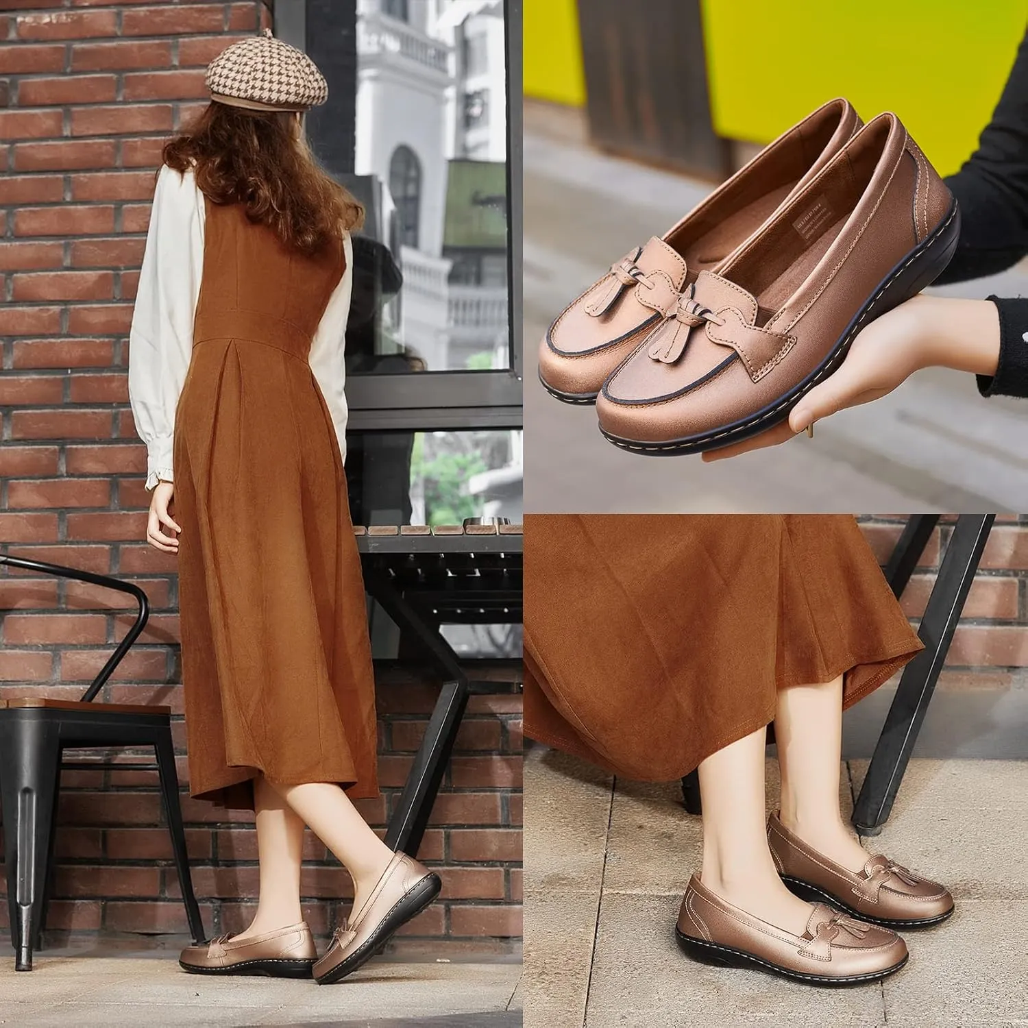 Artisure Women's Classic Comfort Leather Loafers Casual Slip-Ons Stylish Tassel Dress Shoes Cute Work Office Flats Everyday Walking Shoes