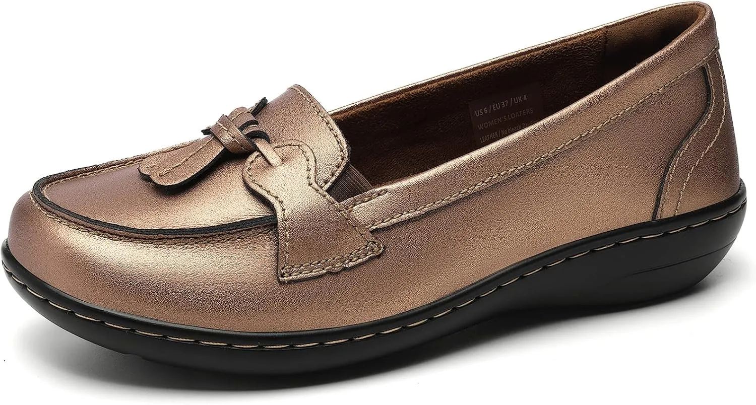 Artisure Women's Classic Comfort Leather Loafers Casual Slip-Ons Stylish Tassel Dress Shoes Cute Work Office Flats Everyday Walking Shoes
