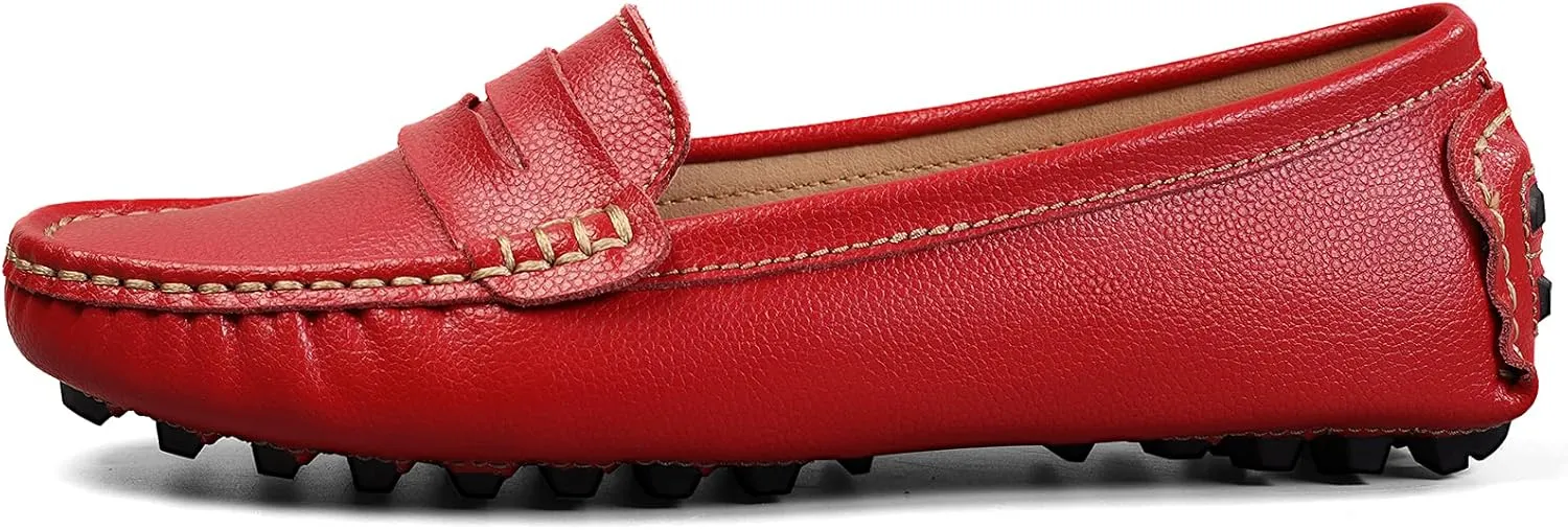 Artisure Women's Classic Comfort Leather Penny Loafers Casual Slip-Ons Lightweight Walking Flats Driving Mocs Boat Shoes