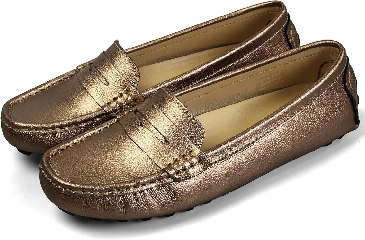 Artisure Women's Classic Comfort Leather Penny Loafers Casual Slip-Ons Lightweight Walking Flats Driving Mocs Boat Shoes