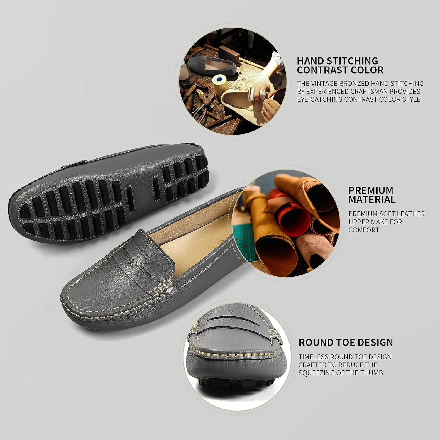 Artisure Women's Classic Comfort Leather Penny Loafers Casual Slip-Ons Lightweight Walking Flats Driving Mocs Boat Shoes