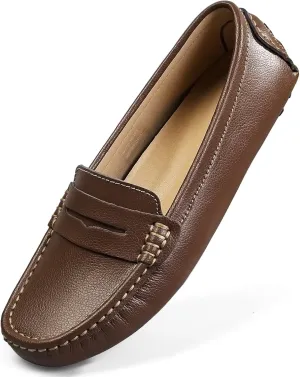 Artisure Women's Classic Comfort Leather Penny Loafers Casual Slip-Ons Lightweight Walking Flats Driving Mocs Boat Shoes