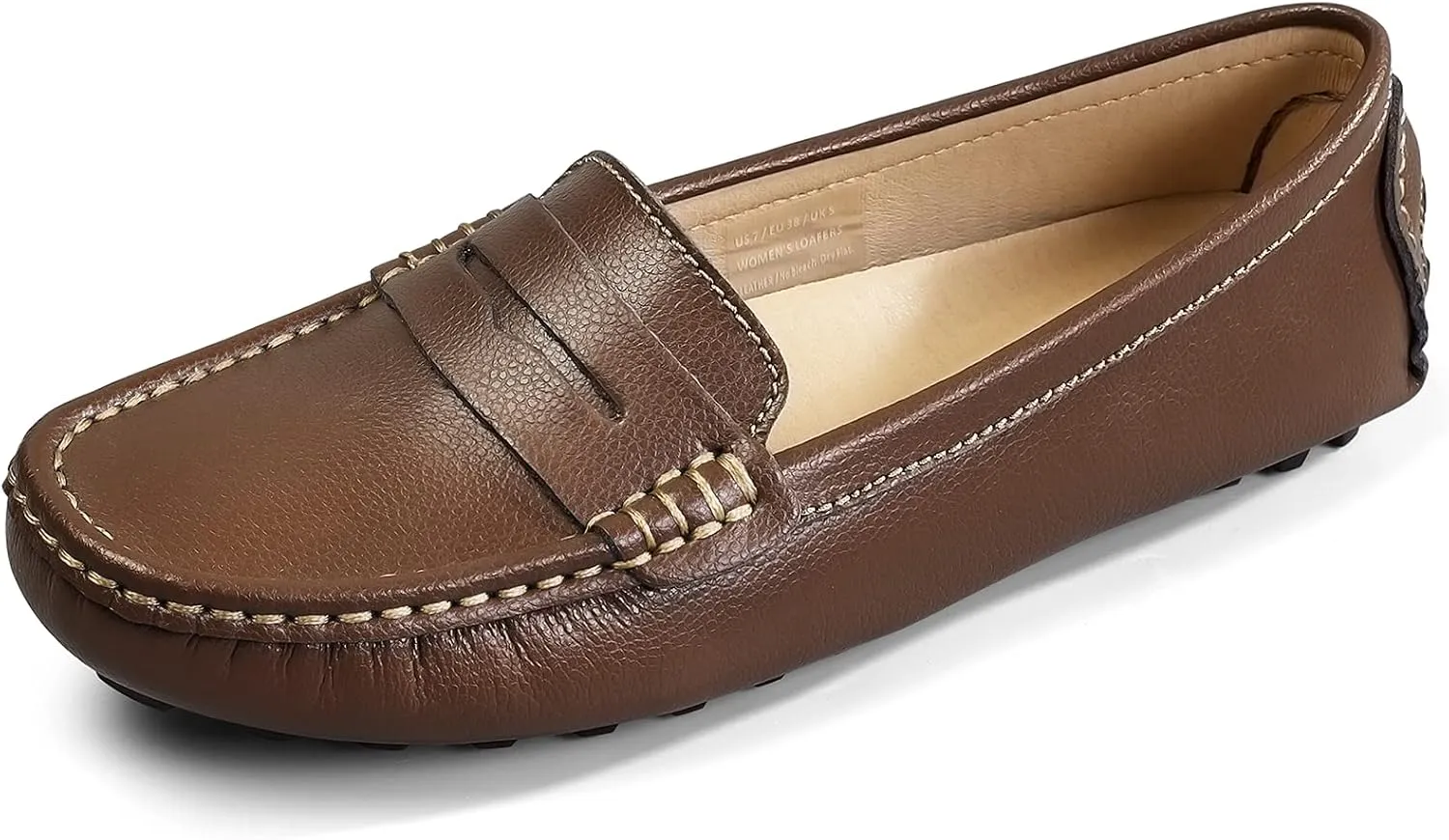 Artisure Women's Classic Comfort Leather Penny Loafers Casual Slip-Ons Lightweight Walking Flats Driving Mocs Boat Shoes
