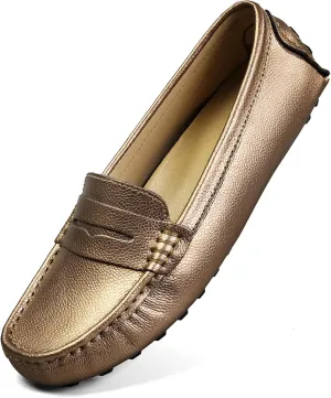 Artisure Women's Classic Comfort Leather Penny Loafers Casual Slip-Ons Lightweight Walking Flats Driving Mocs Boat Shoes